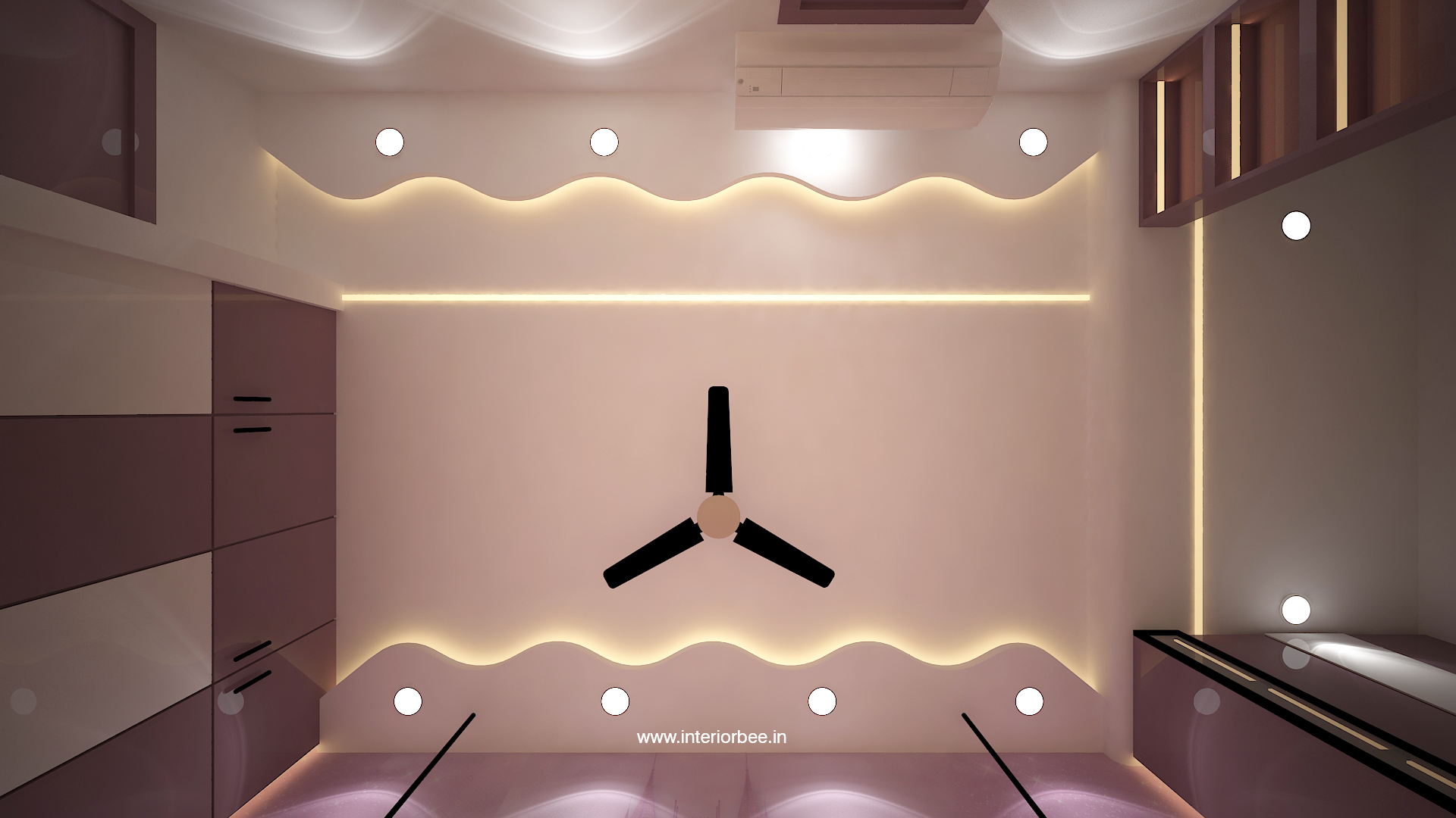 Child room false ceiling design with warm cove lighting and premium interior finishes by Interior Bee in Patna.